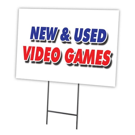 New And Used Video Game Yard Sign & Stake Outdoor Plastic Coroplast Window